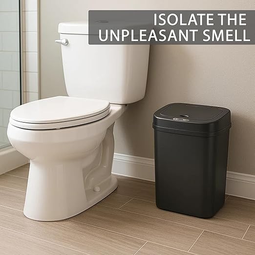 Touchless Motion Sensor Trash Can with Sealing Lid Automatic Soft Close Silent Bathroom Kitchen Office Waste Bin Narrow Rectangular ABS Hands Free Smart Home Garbage Container (Black)