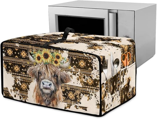 Convection Toaster Oven Cover with Pockets, Easy to Clean, Smart Microwave Baking Oven Dust Cover for Countertop, S, Aztec Highland Cow Sunflower Tribal Pattern