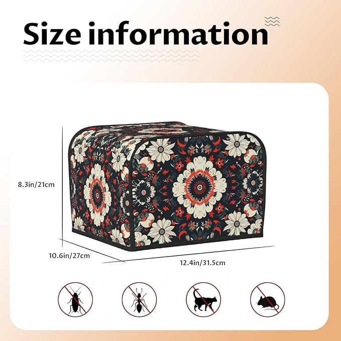 Antique Floral Tile Covers for 4 Slice Toasters,Cute Country Bread Machine Cover with Handle,Washable Stain Resistant Kitchen Small Appliance Cover Dining Decor