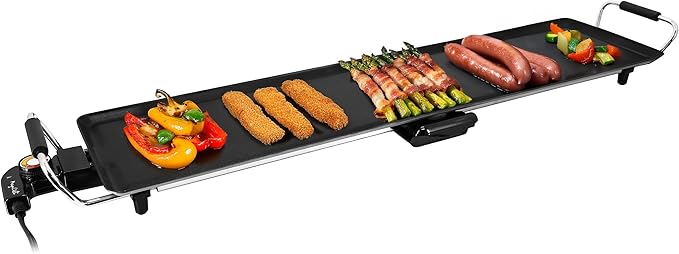 MegaChef Extra Long Electric Grill with Removable Drip Tray, Non-Stick Coating & Adjustable Temperature Control, Versatile Small Kitchen Appliance (35 Inch Grill)