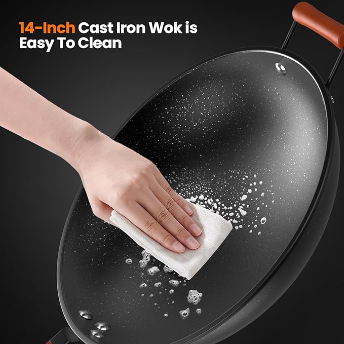1800W Induction Wok,Stainless Steel Electric Wok Used For Home And Commercial,Temp From 140°F to 460°F,Concave Surface Dual Control 10 Power 24H Timer,14-inch Cast Iron Wok Included