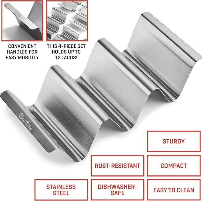 Uno Casa Tortilla Master Kit - Tortilla Press 8 Inch with 10.5 IN Comal Pan, 4 Taco Holders, and Tortilla Warmer - Complete Taco Tuesday Kit, Rotis, and Quesadillas - Unique Gift for Friends or Family