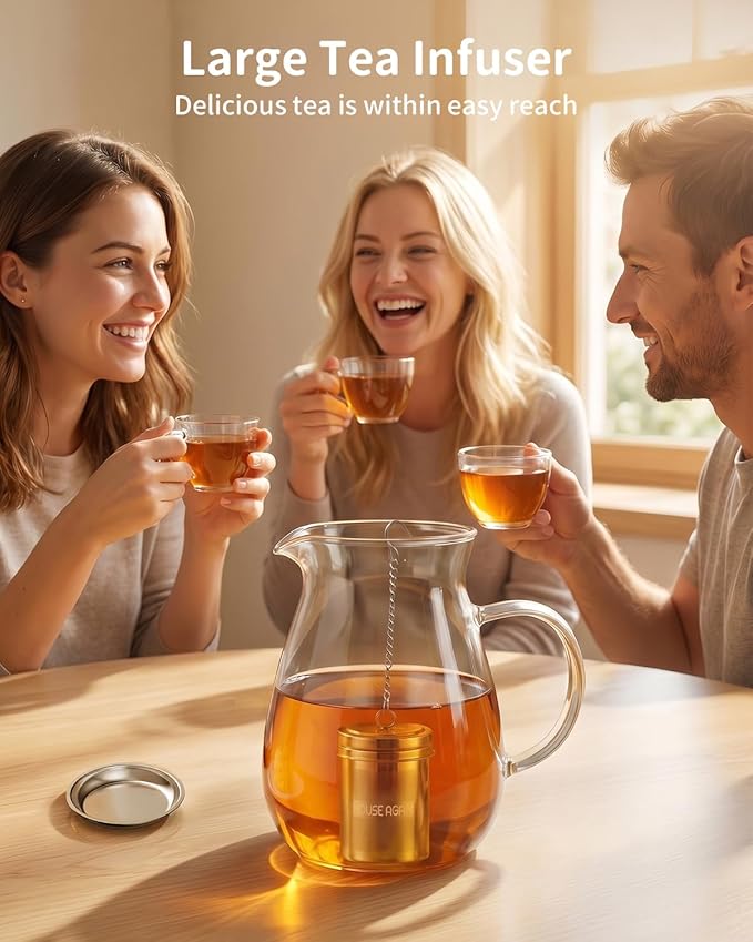 House Again Large Tea Infuser, Extra Fine Mesh Tea Strainers for Loose Tea, 18/8 Stainless Steel Tea Strainer with Extended Chain Hook, Tea Steeper for Brew Tea, Spices & Seasonings, for Multi Cups