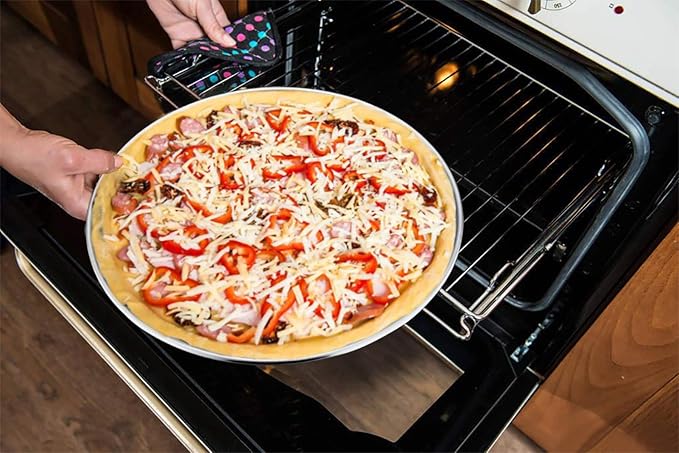 TeamFar Pizza Pan, 13.4 inch Stainless Steel Pizza Pan Set Large Pizza Oven Pans Tray for Baking Serving, Healthy & Heavy Duty, Dishwasher Safe & Easy Clean - 4 Piece