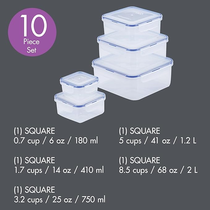 LocknLock Storage Food Storage Container Set, 10-Piece, Clear