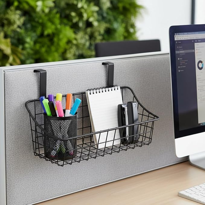 LeleCAT Cabinet Door Organizer Basket with hook Grid Storage Basket, Hang it behind a door or on a railing,BLack,4 Pack