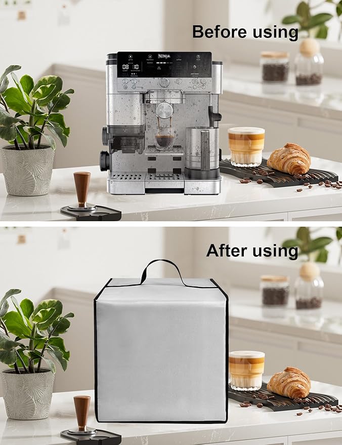 Drip Coffee Maker Cover Luxe Café Machine Lid Waterproof Antistatic Nylon Case Compatible with Ninja Espresso Machine Cappuccino Latte Makers ES601,Silver