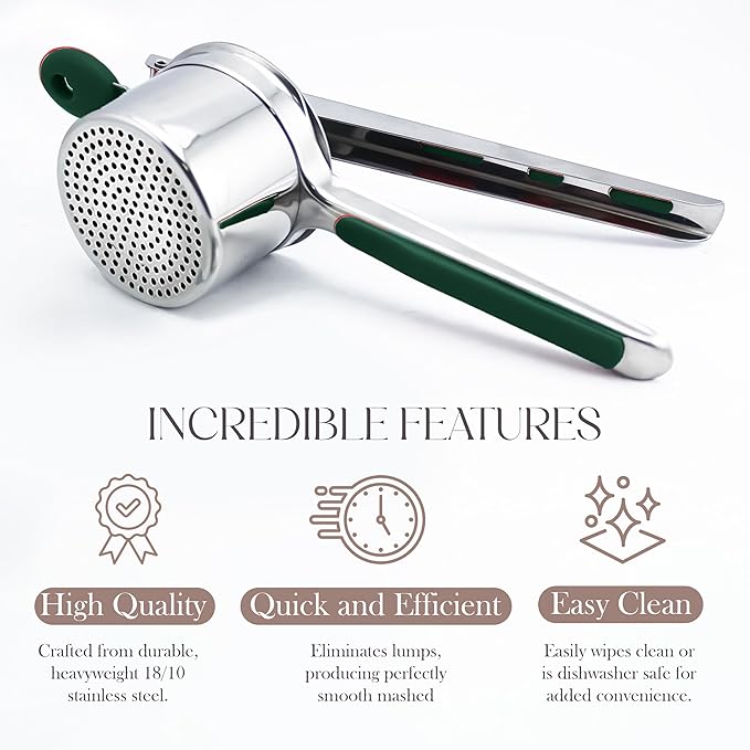 Bellemain 15 oz Large Potato Ricer | Heavy-Duty Stainless Steel Potato Ricer & Masher | Perfect for Mashed Potatoes | Ricer Kitchen Tool with Fixed Disc (Green)
