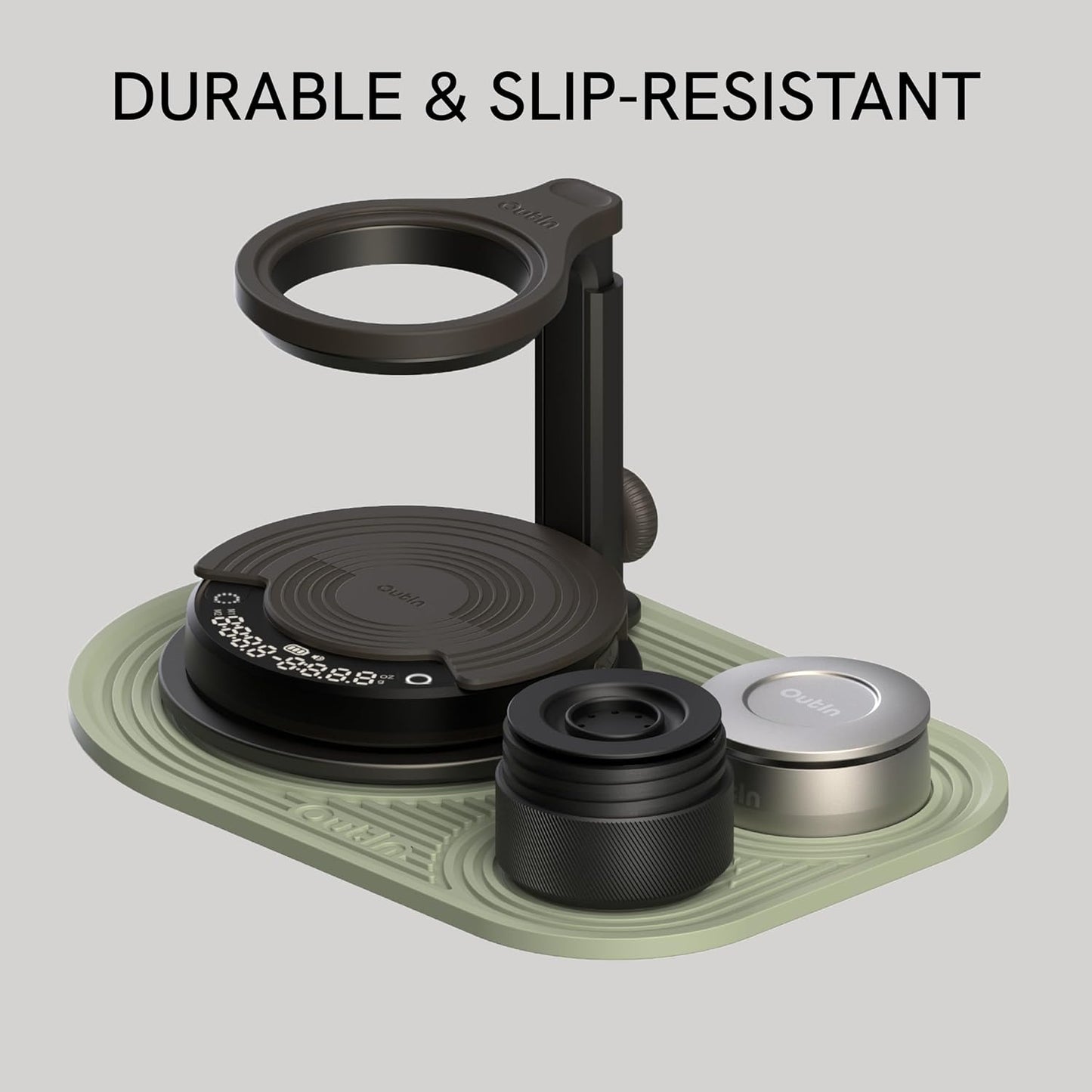 OutIn Silicone Coffee Mat, Foldable Waterproof, Drip Tray Mat For OutIn Products & Portable Coffee Makers 9.8’’ x6.7’’ (Green)