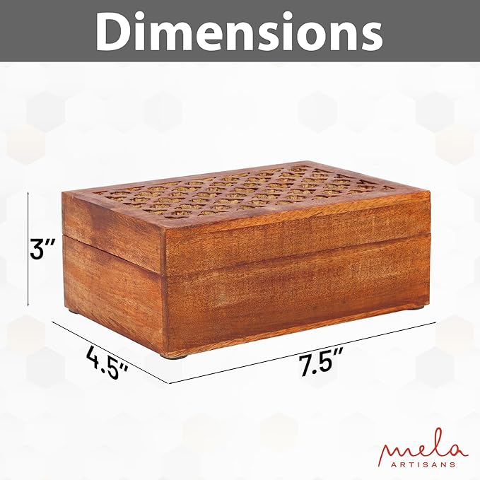 Mela Artisans Medium Polish Wooden Keepsake Box | Handmade Decorative Storage box for Jewelry, Photos & Letters| Elegant Memory & Trinket Box with Hinged Lid |Medium | Trellis Design | 7.5x4.5x3