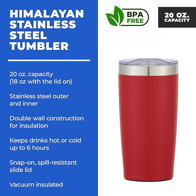 12 Ct of 20 Oz Two-Tone Himalayan Stainless Steel Tumbler with Lid – Red – Customizable Insulated Cups for Water, Coffee, Hot & Iced Drinks – Great for DIY, Events, Work