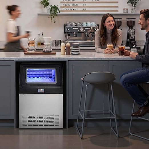 VEVOR Commercial Ice Maker Machine, 360 lbs/24h with 85 lbs Storage Capacity, Built-in/Freestanding/Under Counter, Stainless Steel Ice Maker with LED Display & Self-Cleaning, for Home Bar Restaurant