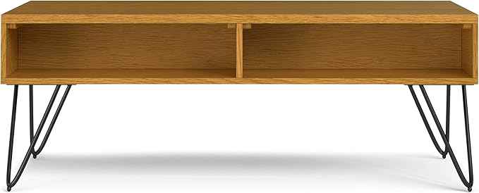 SIMPLIHOME Hunter 48 inch Wide Rectangle Industrial Lift Top Coffee Table in Oak Veneer for the Living Room and Family Room