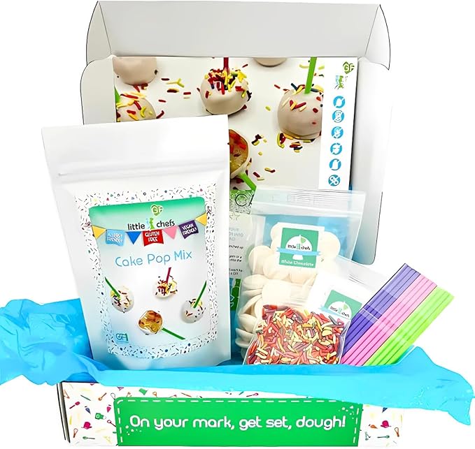 Little GF Chefs DIY Cake Pop Baking Kit for Kids | Gluten Free Confetti Cake Pops Baking Supplies Gift Set with Vanilla & Frosting Mix Ingredients Step-by-Step Instructions Dessert Kids Birthday Party