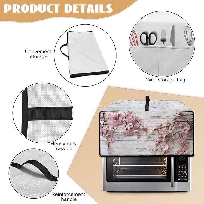 Air Fryer Toaster Oven Dust Cover Countertop Microwave Dust Cover Protector, Compatible with Convection Oven, L, 18.5 x 22.5 x 13 inches, Peach Blossom White Wood Grain