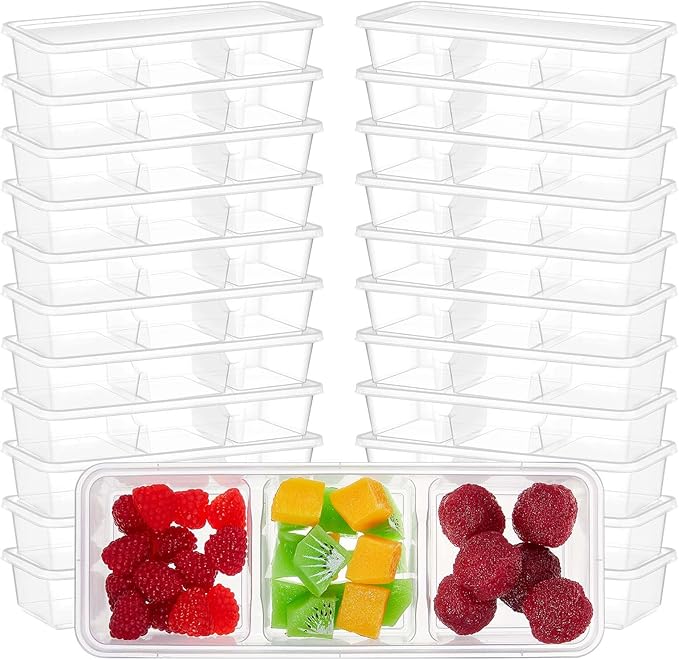 Hushee 25 Pack 17 oz Small Meal Prep Containers with 3 Compartments Snack Containers with Lid Disposable Plastic Bento Box Travel Lunch Food Boxes Stackable for Office Picnic (Clear)