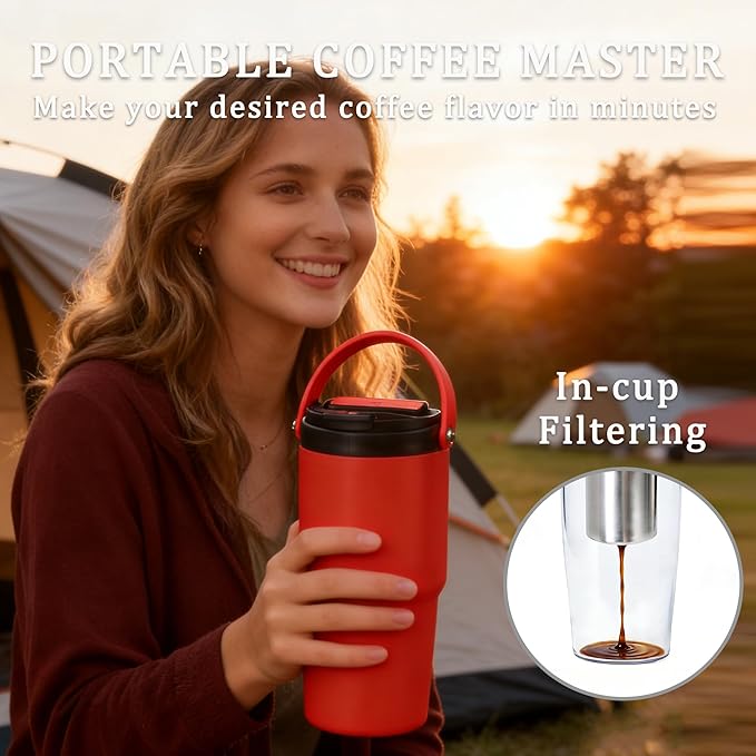 Portable Coffee Maker Mug for Travel,Mini Espresso Coffee Machine,20 oz Thermos Cup with Lid Fast Extraction Electric Filter Brewer,Insulated Stainless Steel Tumbler (Grey)