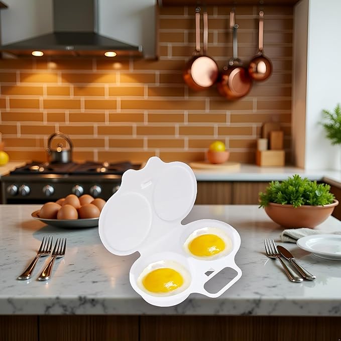 2Pcs White Egg Poacher, Microwave Egg Boiler Poacher, 2 Cavity Nonstick Poached Egg Maker With Lid, Egg Poacher Microwave Egg Cooker, Double Drain Poached Egg Cups Cookware（13 * 5cm）