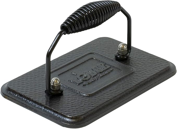 Lodge Pre-Seasoned Cast Iron Grill Press with Cool-Grip Spiral Handle, 4.5 inch X 6.75 inch, Black