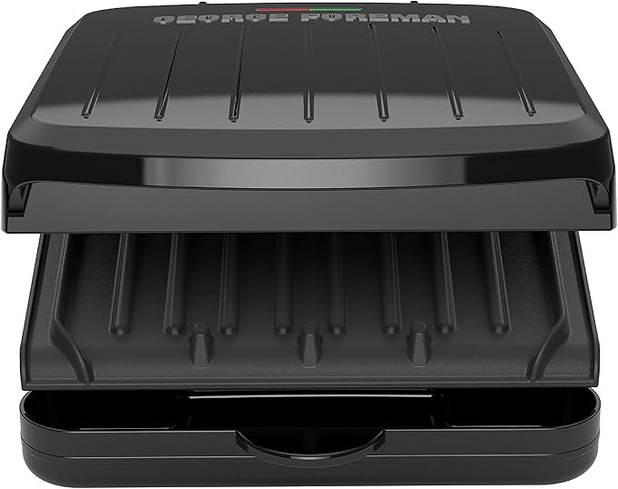 George Foreman Compact 2-Serving Electric Indoor Grill and Panini Press for 1–2 People, Classic Plates, Black
