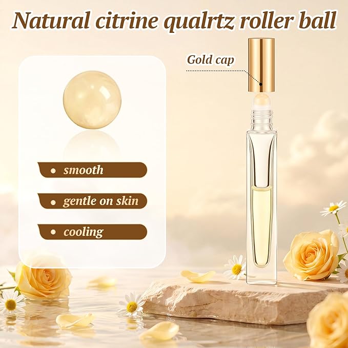 Domensi 30 Pack 10ml/0.34oz Glass Essential Oil Roller Bottles with Gold Quartz Roller Ball, Refillable Leak-proof Travel Perfume Roll on Bottles for DIY Aromatherapy, Skincare & Samples