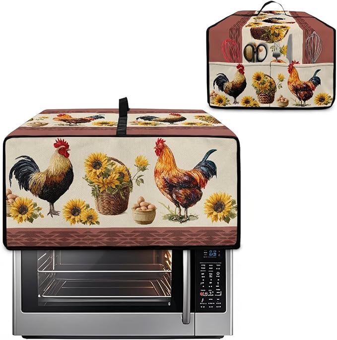 Air Fryer Toaster Oven Dust Cover Washable Convection Oven Cover Farmhouse Kitchen Appliance Protector Decorations Countertop Accessories, L, Rooster Chicken Eggs Sunflower
