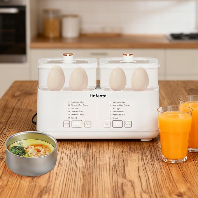 Rapid Electric Egg Cooker for Hard Boiled Eggs,Egg Boiler with Timer(0.5-9.5H), Auto Shut-Off/2 Tiers, 16 Eggs Capacity,Egg Steamer for Soft/Hard/Poached Boiled Eggs