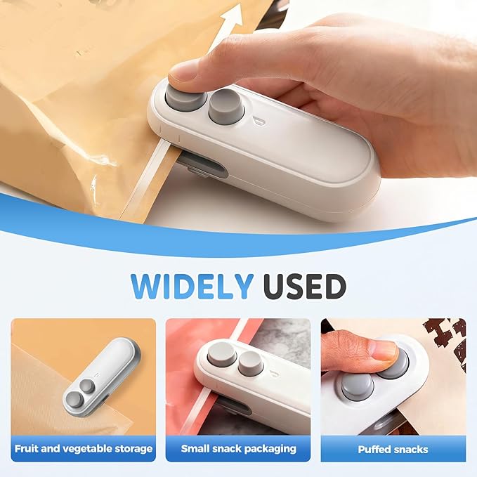 Mini Bag Sealer, Upgraded 2 in 1 Mini Bag Sealer with Cutter and Magnet, Magnetic Portable Plastic Bag Sealer for Snacks, Chips, Food Freshness Storage (2, Black)