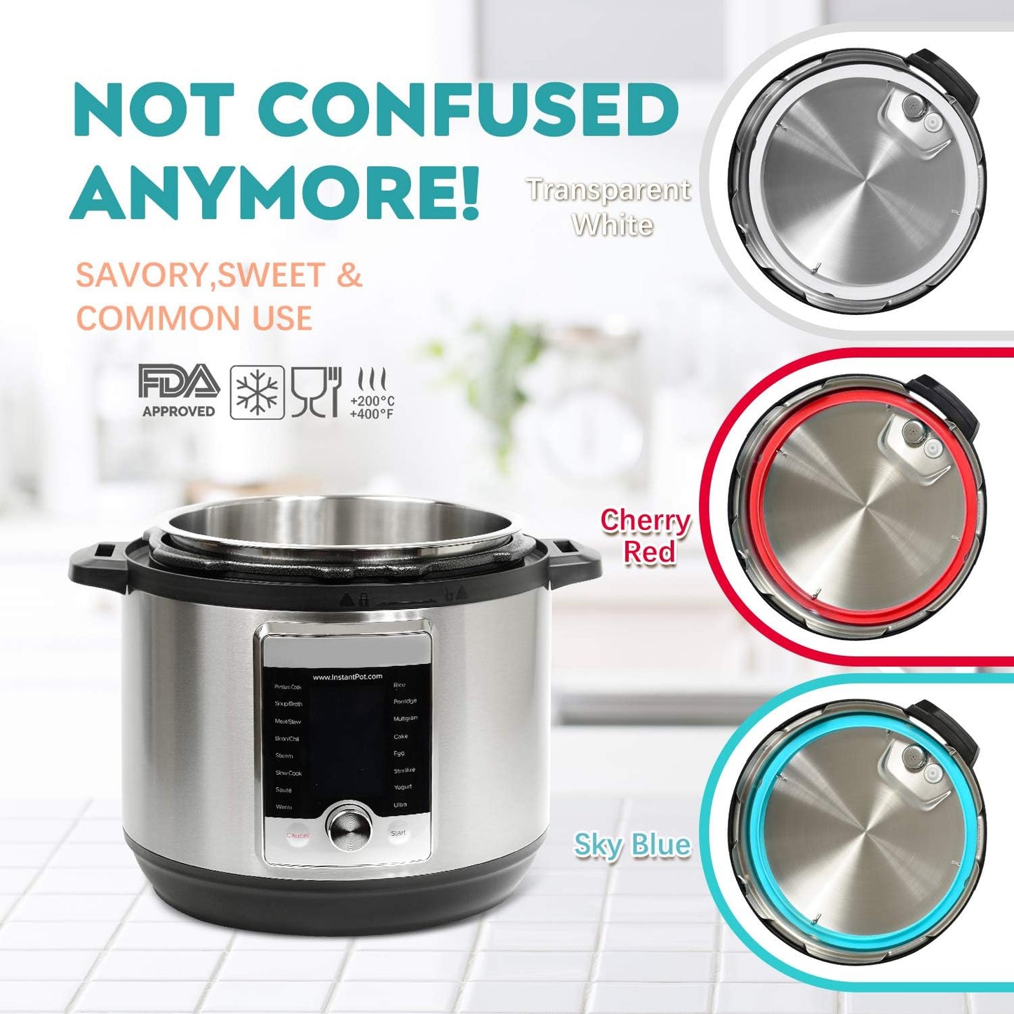 5Qt & 6Qt Pressure Cooker Accessories 3-Pack - Silicone Sealing Ring with Steam Release Valve Compatible with Instant Pot Duo, Lux, Duo Plus, Ultra, and Viva Models.