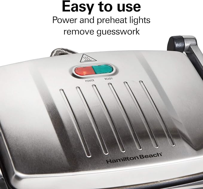 Hamilton Beach Panini Press,Sandwich Maker & Electric Indoor Grill,Upright Storage,PFAS-Free Nonstick Easy Clean Grids,Stainless Steel (25410),(Pack of 2)