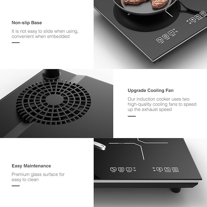 VBGK Double Induction Cooktop,110V 4000W Electric burner,2 burner Hot Plate LED Sensor Touch Energy-Saving induction stove top with Child Safety Lock & Timer 2 burner induction cooktop