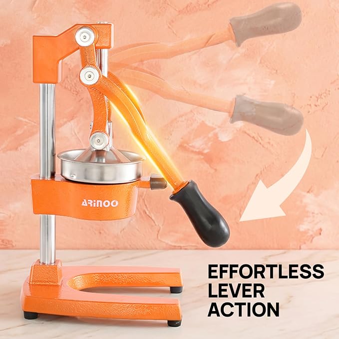 Kitchen Cast Iron Citrus Juicer,Manual Hand Press Orange Juicer,Heavy Duty Countertop Squeezer for Lemon,Orange, Easy to Use & Clean（Orange)