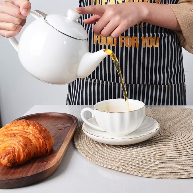 Sweejar Ceramic Butter Dish with Lid for Countertop,Porcelain Butter Keeper with Knob Handle,Butter Container for East/West Coast Butter and Porcelain Teapot with Removable Stainless Steel Infuser