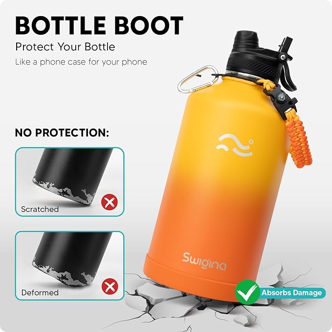 Swigina [2-IN-1 LID] Gallon Insulated Water Bottle with Silicone Boot (48hrs Cold/24hrs Hot) - DIY Stickers, Leakproof, BPA Free, 128 oz