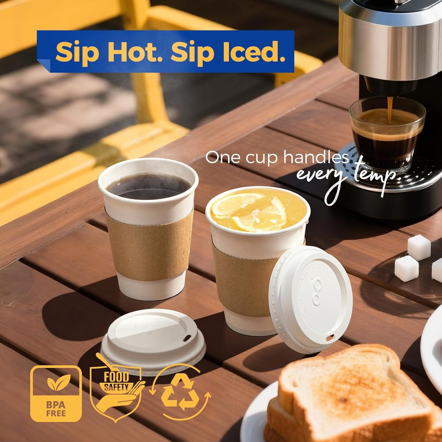 Fit Meal Prep 50 Pack 12 oz Disposable Coffee Cups with Lids, Sleeves, Leak-Proof To Go Coffee Cups with Lids, Durable Hot Paper Cups for Home, Office, Party, Business