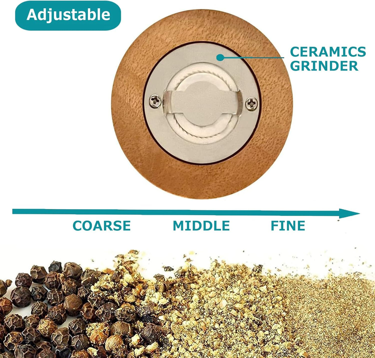 Pepper Grinder Set Classical Hand Shake Wood Manual Pepper Grinder, Setrefillable Wooden & Acrylic grinder,Ceramic Blades metal handle tools, Enjoy Fresh Ground Pepper Salts & spices 2PCS-6IN