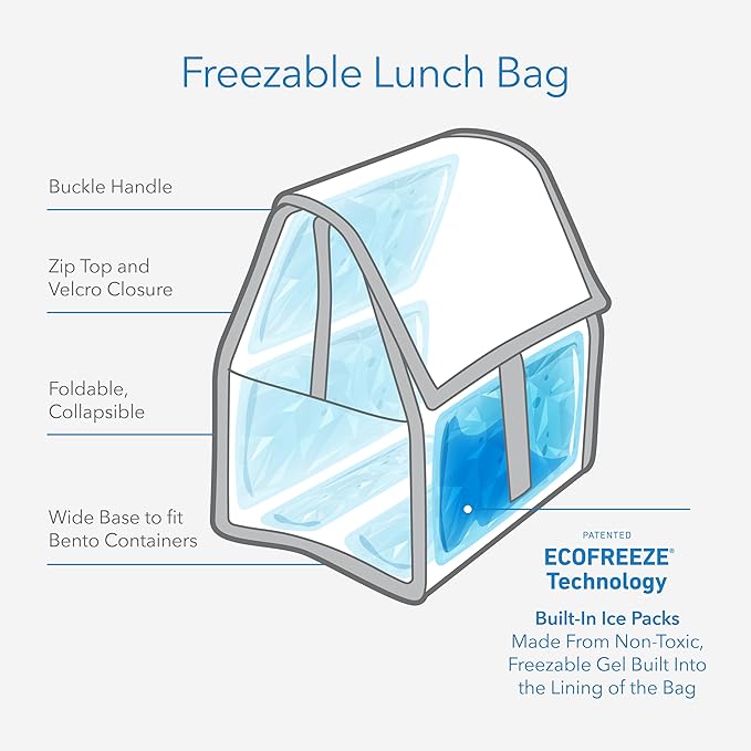 PackIt Freezable Lunch Bag with Zip Closure, Gray Stripe