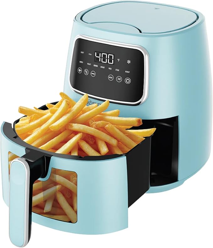 Kitchen Elite 5.5 Qt Compact Digital Air Fryer, 7-in-1 Small Airfryer with LED Screen, Nonstick Dishwasher Safe Basket, Space-Efficient Design, Blue