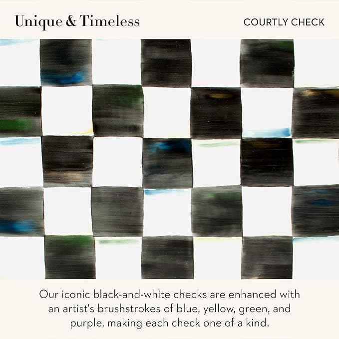 MACKENZIE-CHILDS Enamel Tea Kettle, Stylish Tea Kettle for Stovetop, Black-and-White Courtly Check, 2 Quarts