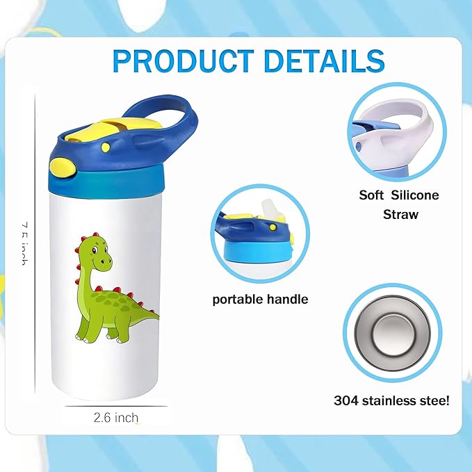 Sublimation Tumbler,10 PACK 12oz Stainless Steel Sublimation Sippy Cup,Double Wall Insulated Tumbler with Handle,Spill Proof lid,Silicone Bottoms,for Water,Drinks(10, 12OZ)
