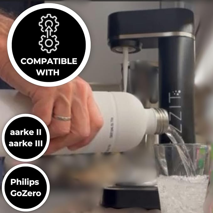 FIZZIT Black Stainless Steel Carbonation Bottle | Compatible with Some Soda Makers | Reusable Sparkling Water Bottle, Dishwasher Safe, BPA-Free (SSB-B)