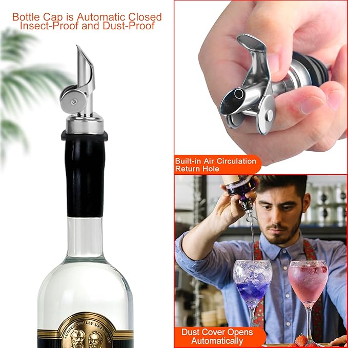 12PCS Weighted Liquor Bottle Pourers, Auto Flip Olive Oil Spout, Stainless Steel Olive Oil Dispenser Spout, Alcohol Pourer Spouts, Liquor Pourers for Suitable About 3/4" Bottle Mouth