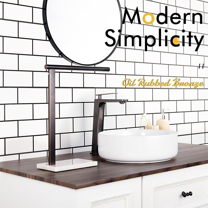 KOKOSIRI Hand Towel Bar Stand Towel Rack with Steady Marble Base for Bathroom Vanity Countertop, Oil Rubbed Bronze Stainless Steel 15.7'' Height THS0006-ORB
