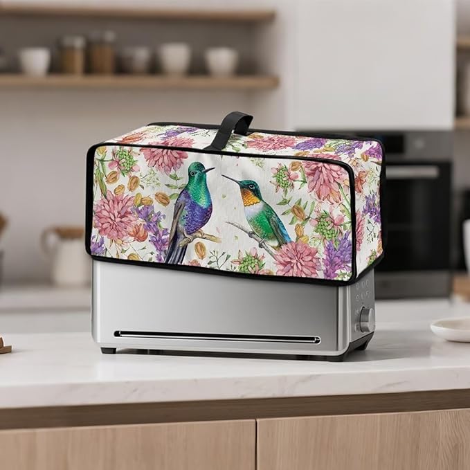 Toaster Cover 2 Slice Floral Hummingbird Slim 2 Slice Toaster Cover, Easy to Fold and Carry, Heat-Resistant Dustproof Protective Covers for Small Appliance