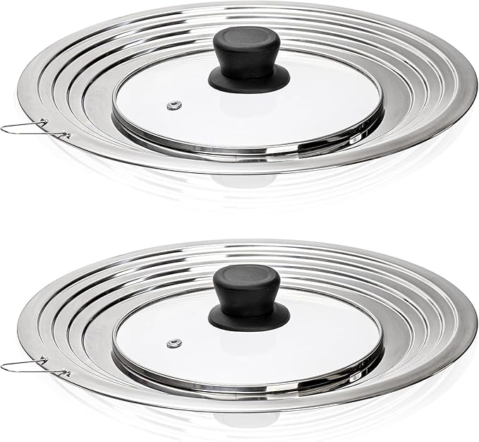 WRINGKIT 2 Pack Universal Lids for Pots Pans, Stainless Steel Replacement Frying Pan Cover with Heat Resistant Knob, Heavy Duty Skillets Cover, Fit 9, 10 Inch Cookware