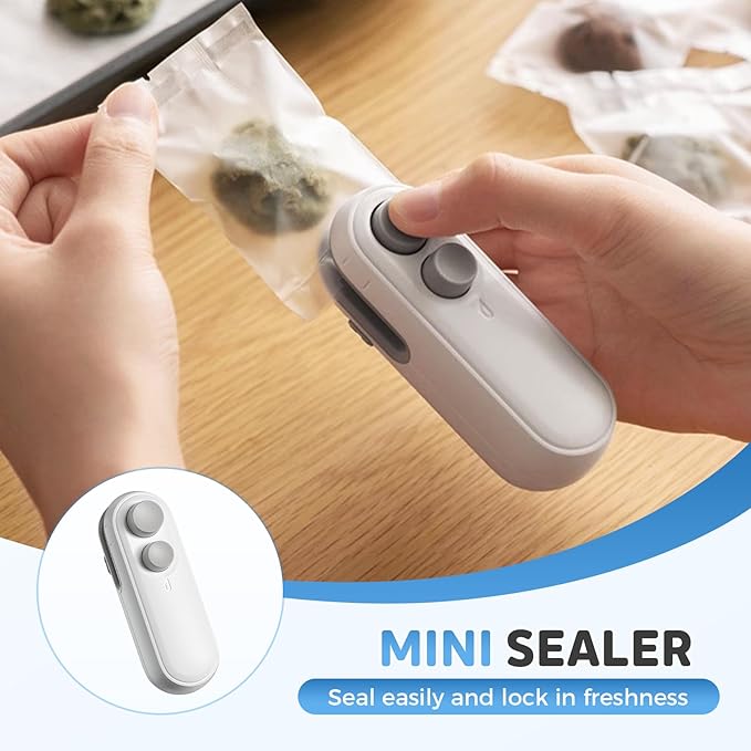 Mini Bag Sealer, Upgraded 2 in 1 Mini Bag Sealer with Cutter and Magnet, Magnetic Portable Plastic Bag Sealer for Snacks, Chips, Food Freshness Storage (2, Black)