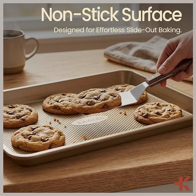 BAKKEN Kitchen Baking Pans - Nonstick White Coating, 13.58’’ × 9.65’’ Commercial Grade Carbon Steel Cookie Sheet, Diamond Texture Bottom, PFOA, PFOS, PTFE Free, Oven Safe Tray (450°F), White Marble