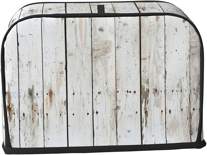 Chic White Wood Toaster Cover 2 Slice, Cute Rural Bread Machine Cover, Washable Dust-Proof Cover for Kitchen Small Appliance Cover,with Top Handle