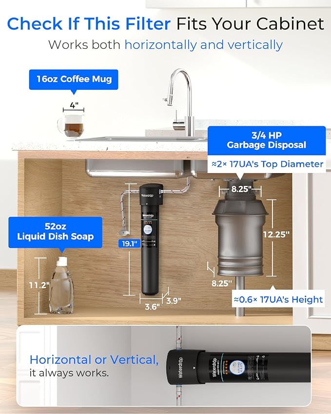 Waterdrop 17UA Under Sink Water Filter, 3 Years, Under Sink Water Filtration System, Reduces PFAS, PFOA/PFOS, Lead, Chlorine, Under Sink Water Filter, NSF/ANSI 42 Certified