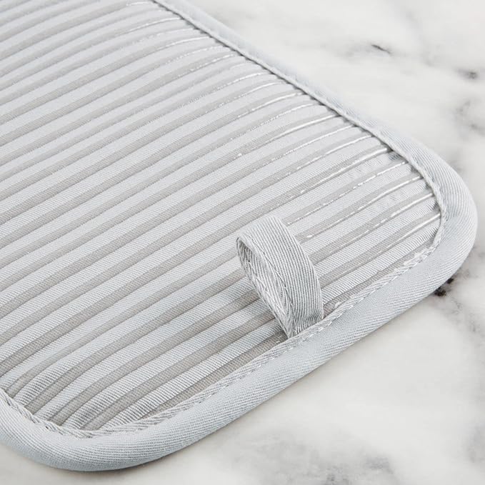 KITCHENAID Quilted Cotton Terry Cloth Oven Mitt, Pot Holder, Kitchen Towel 4-Pack Set, Heat Resistant, Silicone Grip, 16"x26", 7"x13" & 7"x10", Matte Grey